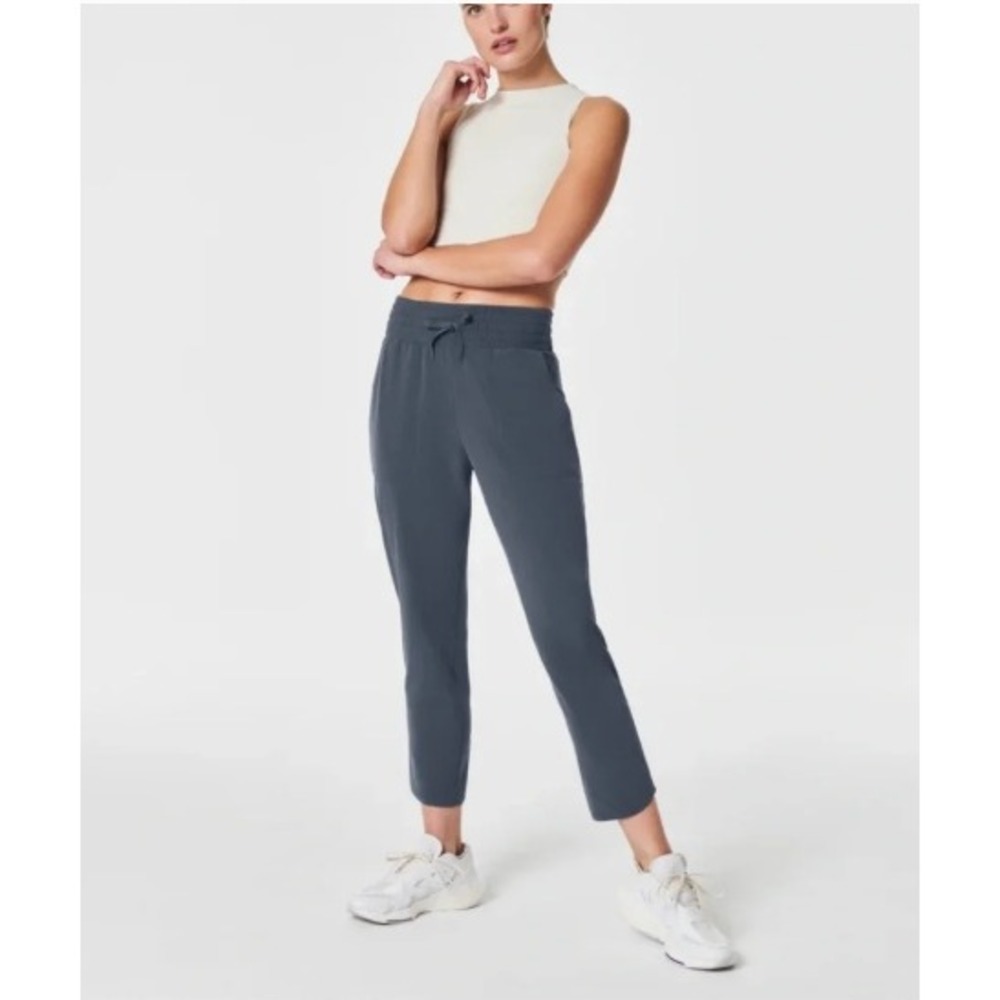 Spanx On the Move Tapered Pants Gray‎ Dark Storm Athleisure Drawstring M Tall